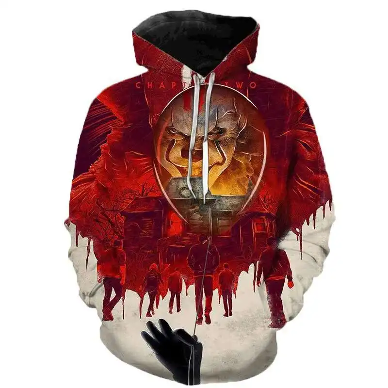 Horror Movie IT Clown Pattern Print Hooded Sweatshirt Men's Fashion Streetwear Loose Sweatshirt Hoodie Sweatshirt Funny Pullover
Horror Movie IT Clown Pattern Print Hooded Sweatshirt Men's Fashion Streetwear Loose Sweatshirt Hoodie Sweatshirt Funny Pullover