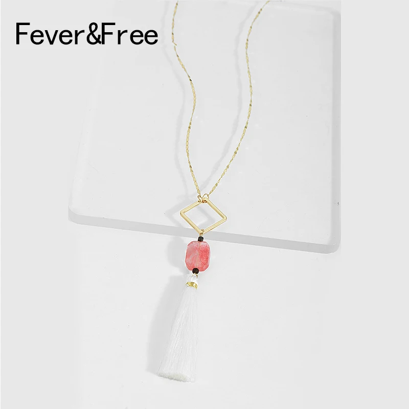 Fashion Sweet Pink Natural Stone Necklace Rhombus Simple Alloy Long Chain Gold Color Necklaces & Pendants Colier Femme Gift
Fashion Sweet Pink Natural Stone Necklace Rhombus Simple Alloy Long Chain Gold Color Necklaces & Pendants Colier Femme Gift