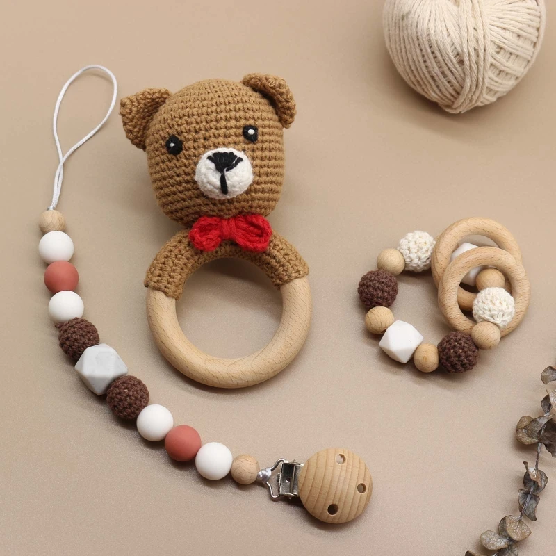 1 Set Infants Rattle Teether Baby Pacifier Clip Chain Newborn Dummy Holder Teething Bracelet Crochet Bear Soother Toy
1 Set Infants Rattle Teether Baby Pacifier Clip Chain Newborn Dummy Holder Teething Bracelet Crochet Bear Soother Toy