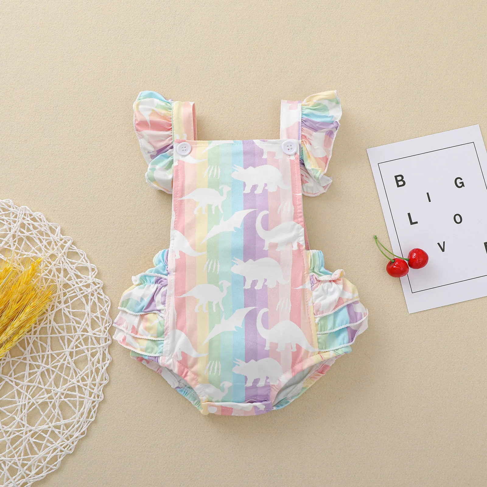 Summer Infant Baby Girls Sweet Ruffles Fly Sleeve Romper Fashion Dinosaur Rainbow Stripe Backless Jumpsuits Clothes
Summer Infant Baby Girls Sweet Ruffles Fly Sleeve Romper Fashion Dinosaur Rainbow Stripe Backless Jumpsuits Clothes