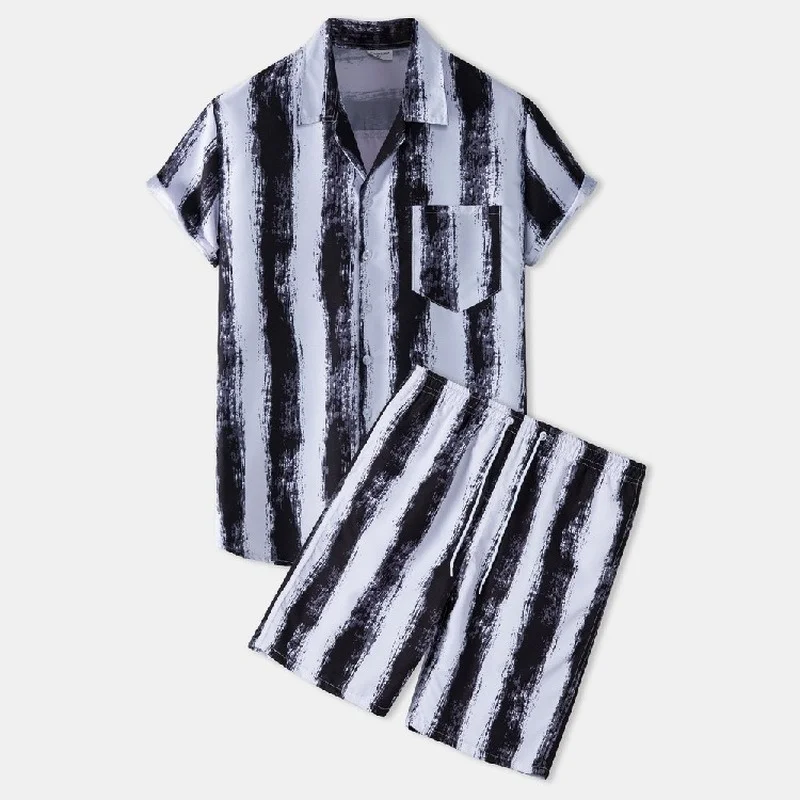 Summer Hawaiian Men Shirts Short Sleeve Striped Print Blouse with Shorts Home Sets Casual Button Up Shirts for Men Camisas
Summer Hawaiian Men Shirts Short Sleeve Striped Print Blouse with Shorts Home Sets Casual Button Up Shirts for Men Camisas