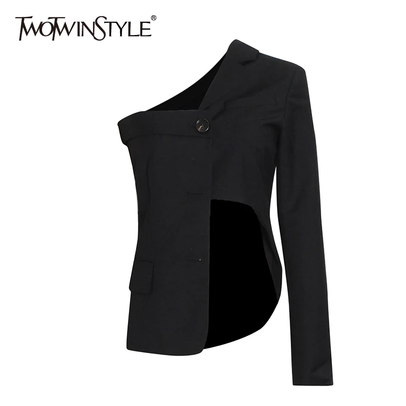 TWOTWINSTYLE, сплошные блейзеры для женщин, с одной пуговицей, с одним плечом, с длинным рукавом, короткий топ, костюмы, 2021, осенняя одежда
TWOTWINSTYLE, сплошные блейзеры для женщин, с одной пуговицей, с одним плечом, с длинным рукавом, короткий топ, костюмы, 2021, осенняя одежда