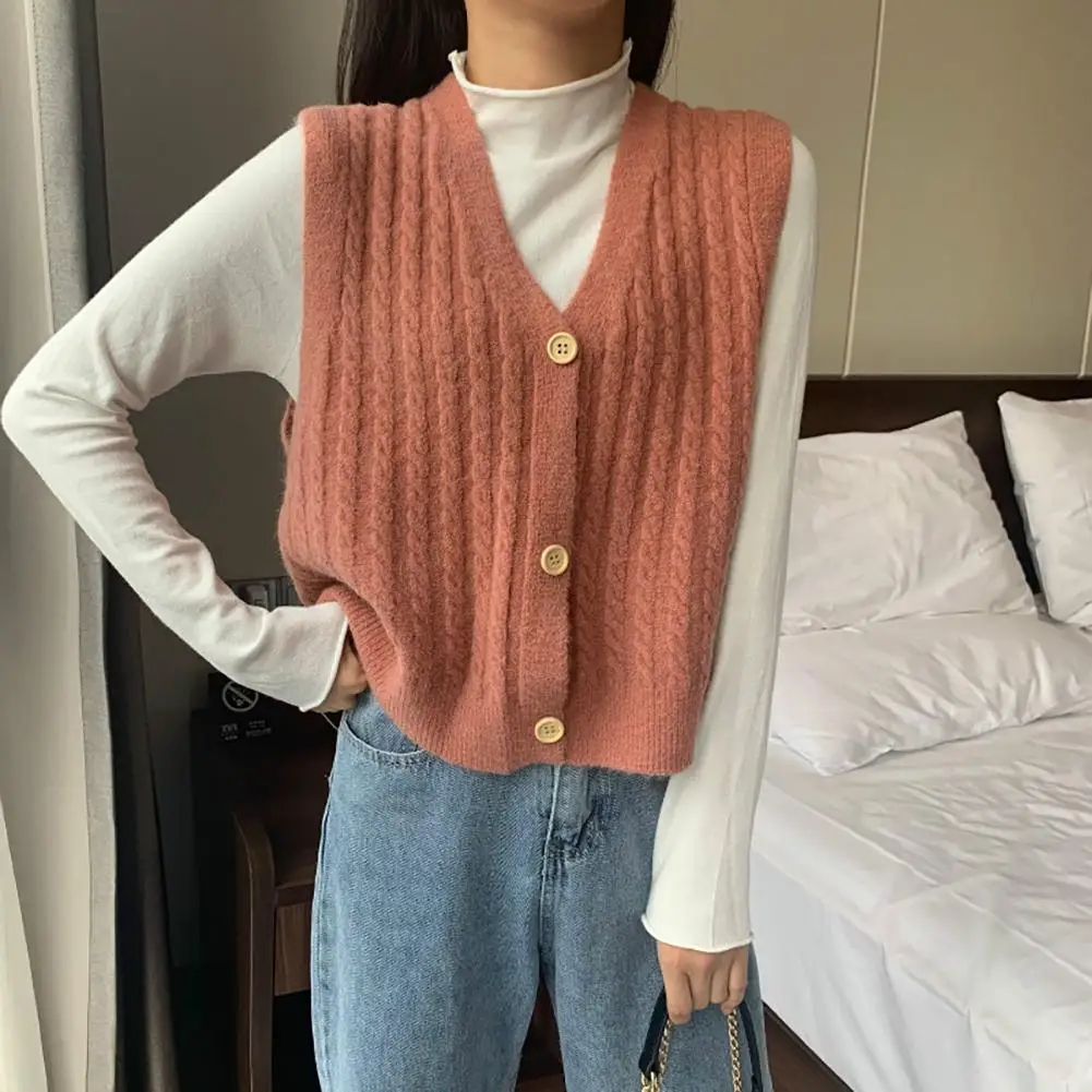 Women Solid Color V Neck Single-breasted Braid Knitted Cardigan Waistcoat Vest Simple Sleeveless Outwear Casual Autumn Soft Vest
Women Solid Color V Neck Single-breasted Braid Knitted Cardigan Waistcoat Vest Simple Sleeveless Outwear Casual Autumn Soft Vest