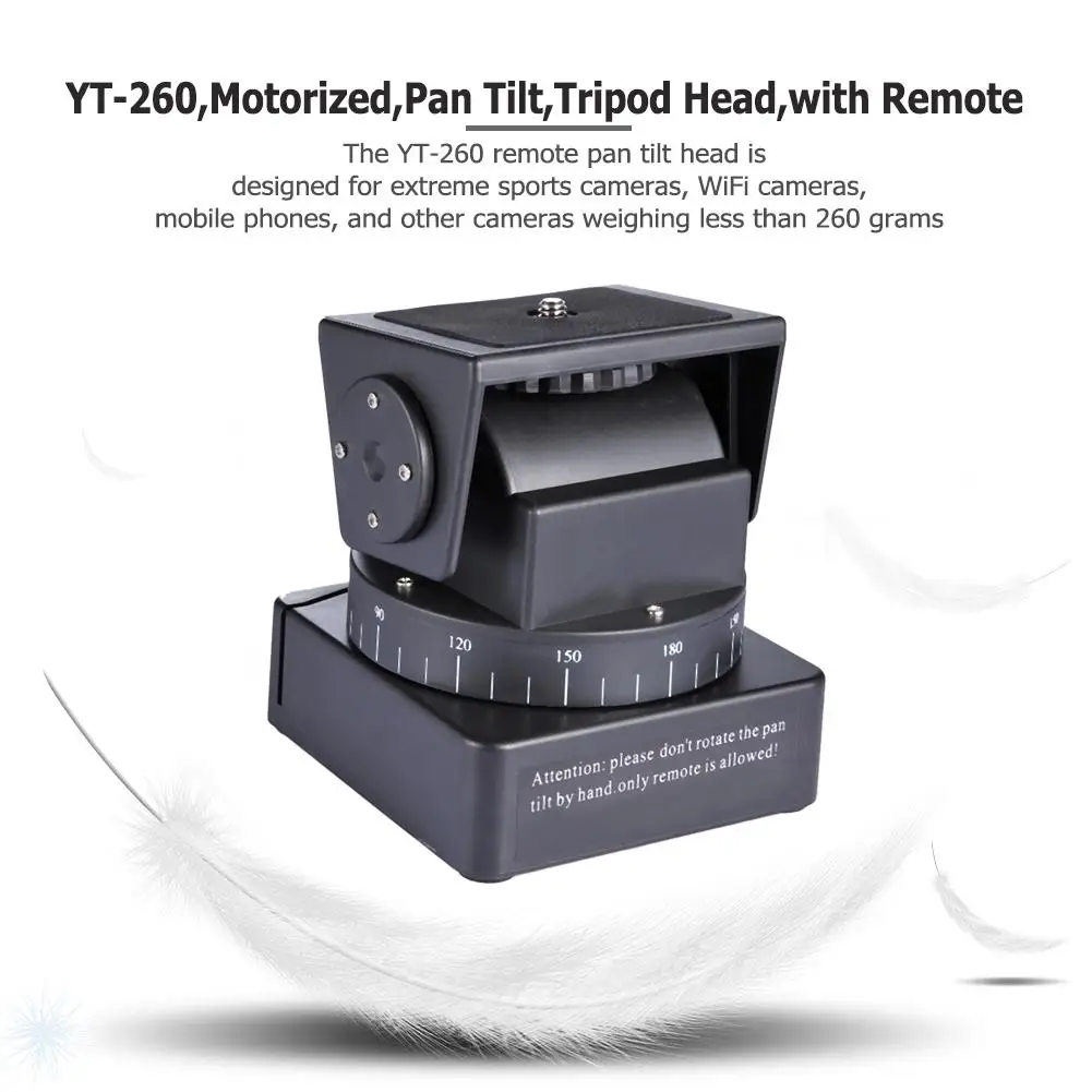 YT-260 Motorized Pan Tilt Tripod Head PTZ Remote Control for Camera Mobile Phone Shooting Portable Professional Photography Tool
YT-260 Motorized Pan Tilt Tripod Head PTZ Remote Control for Camera Mobile Phone Shooting Portable Professional Photography Tool