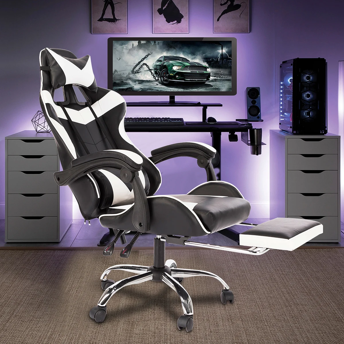 Ergonomic Computer Armchair with Footrest Office Gaming Chair Swivel Lifting Lying Computer Seating Racing Chair PU Leather
Ergonomic Computer Armchair with Footrest Office Gaming Chair Swivel Lifting Lying Computer Seating Racing Chair PU Leather