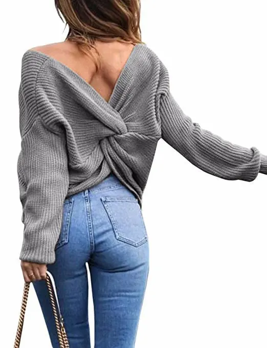 Autumn Winter Women V-neck Backless Round Neck Pullover Sweaters Female Open Back Cross Knitted Sweater Tops Jumpers
Autumn Winter Women V-neck Backless Round Neck Pullover Sweaters Female Open Back Cross Knitted Sweater Tops Jumpers