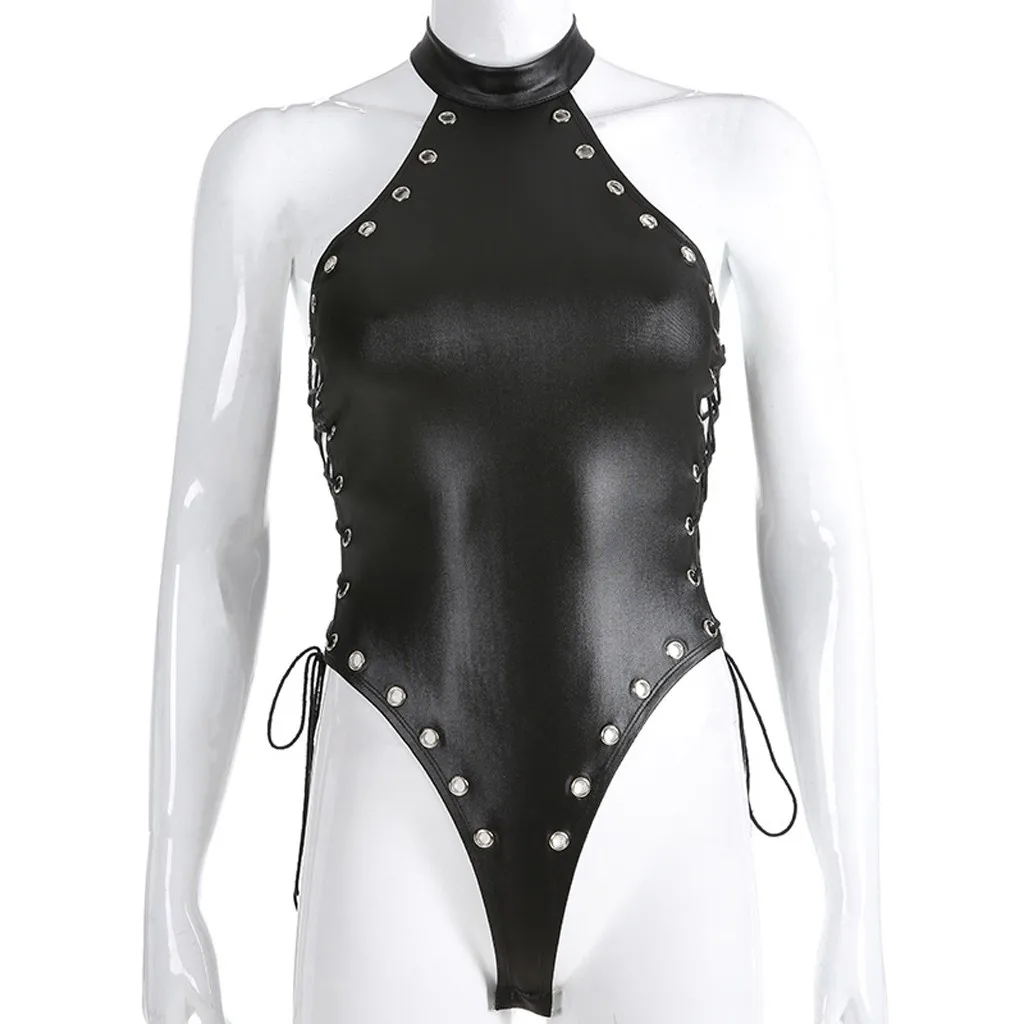 Sexy Lingerie Rivet One-Piece Blackless Jumpsuit Bodysuit 2021 Women Slim Underwear Halter Latex Bandage Bodysuit Teddy Lingerie
Sexy Lingerie Rivet One-Piece Blackless Jumpsuit Bodysuit 2021 Women Slim Underwear Halter Latex Bandage Bodysuit Teddy Lingerie