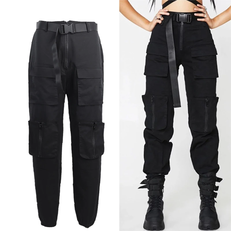 Women Punk Black Cargo Pants with Multi Pockets High Waist Zipper Baggy Trousers
Women Punk Black Cargo Pants with Multi Pockets High Waist Zipper Baggy Trousers