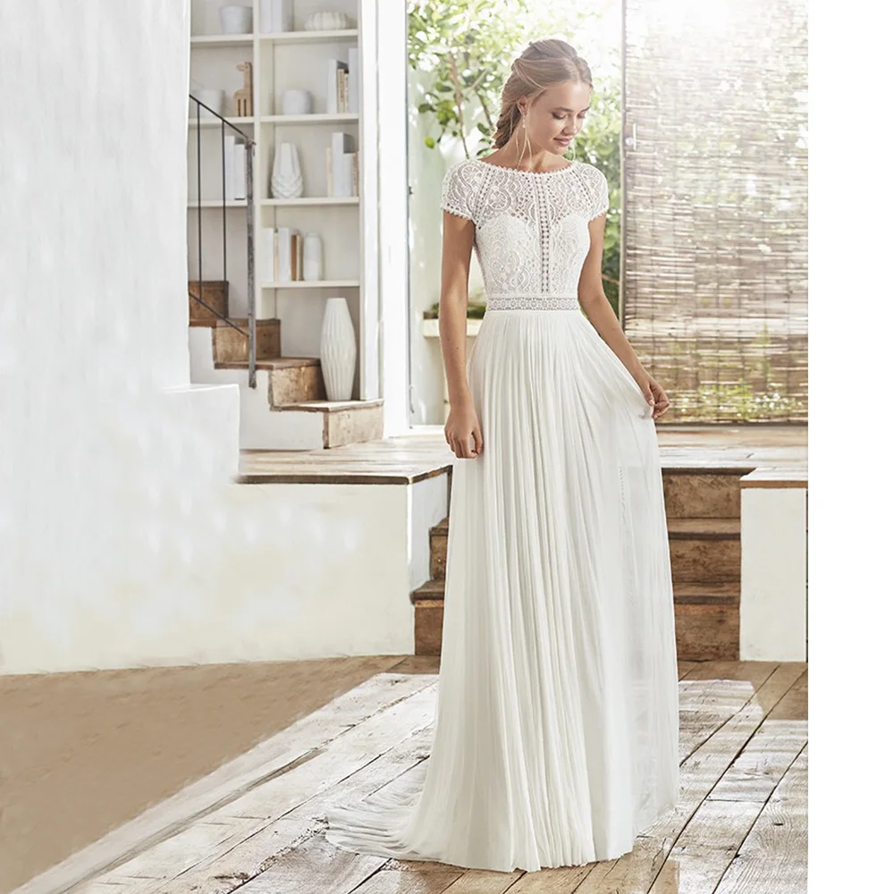 Bridal Dresses Vintage A Line Chiffon Open Back Civil Party Wedding Gown Regular Short Sleeve Robe De Novia 2021 Summer
Bridal Dresses Vintage A Line Chiffon Open Back Civil Party Wedding Gown Regular Short Sleeve Robe De Novia 2021 Summer