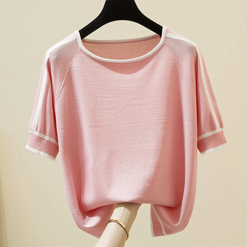 Short Sleeve Black White Knitted Tshirts For Women Summer New Think Korean Fashion Casual O Neck Loose Tee Shirt Femme Tops
Short Sleeve Black White Knitted Tshirts For Women Summer New Think Korean Fashion Casual O Neck Loose Tee Shirt Femme Tops