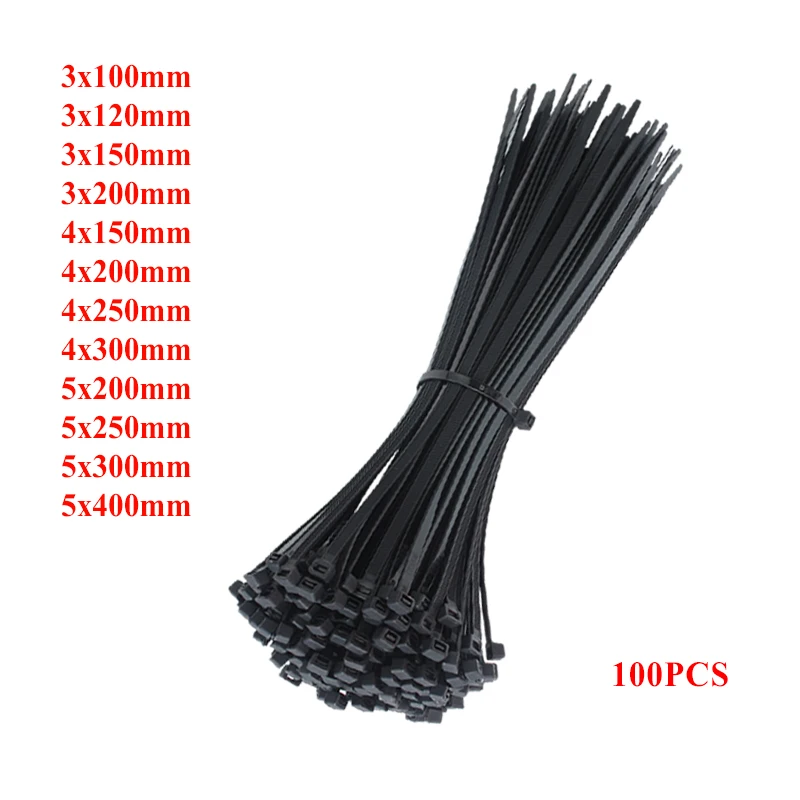 

100Pieces Self-locking Plastic Nylon Cable Tie Black Cable Tie Fastening Ring Industrial Cable Tie Table Tie Set