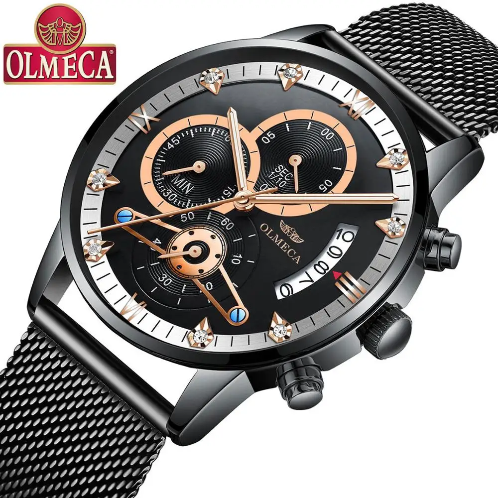 

OLMECA Fashion mens watches top brand luxury relogio masculino Men Watch Chronograph casual Male Quartz Wristwatches Date Clock
