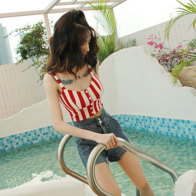 2021 Fashion Women Vertical Stripes Camisole Top Sexy Breathable Sleeveless Sling Tanks Female Fitness Crop Tops Summer Outdoor
2021 Fashion Women Vertical Stripes Camisole Top Sexy Breathable Sleeveless Sling Tanks Female Fitness Crop Tops Summer Outdoor