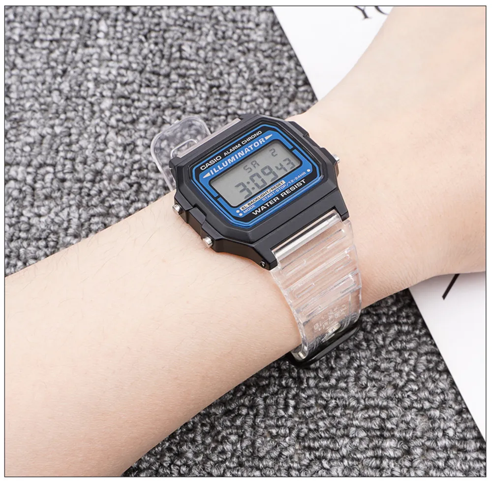 Ремешок для часов из ТПУ Casio F-91W/F84/F105/108/A158/168 AE-1200/1300 прозрачный силиконовый