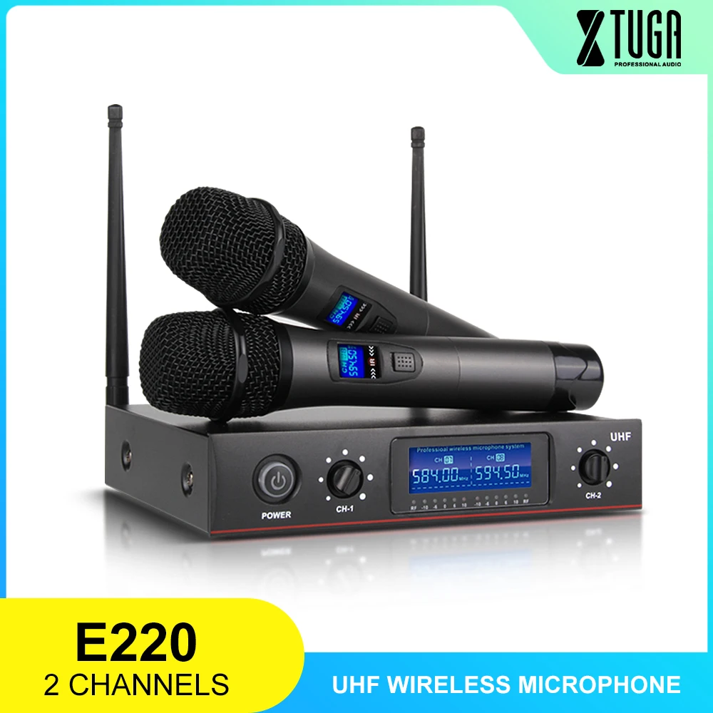 XTUGA E220 2 канальная UHF Беспроводная микрофонная система с полностью металлическими