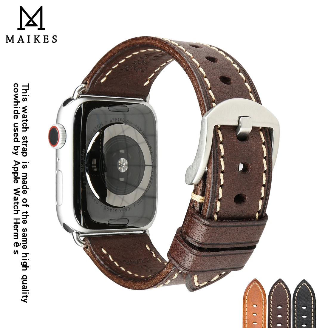 Ремешок кожаный MAIKES для Apple Watch Band итальянский Браслет из телячьей кожи iWatch Series 7 6