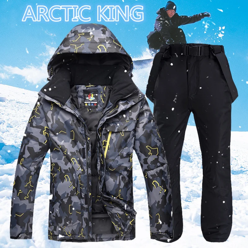 Зимний плотный теплый Камуфляжный лыжный костюм мужской водонепроницаемый