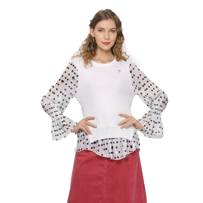 2020 Spring Autumn Women's Knitted Sweater Top Chiffon Patchwork Flare Long Sleeve Pullover Blouse Ruffles Pull Femme TA20623
2020 Spring Autumn Women's Knitted Sweater Top Chiffon Patchwork Flare Long Sleeve Pullover Blouse Ruffles Pull Femme TA20623