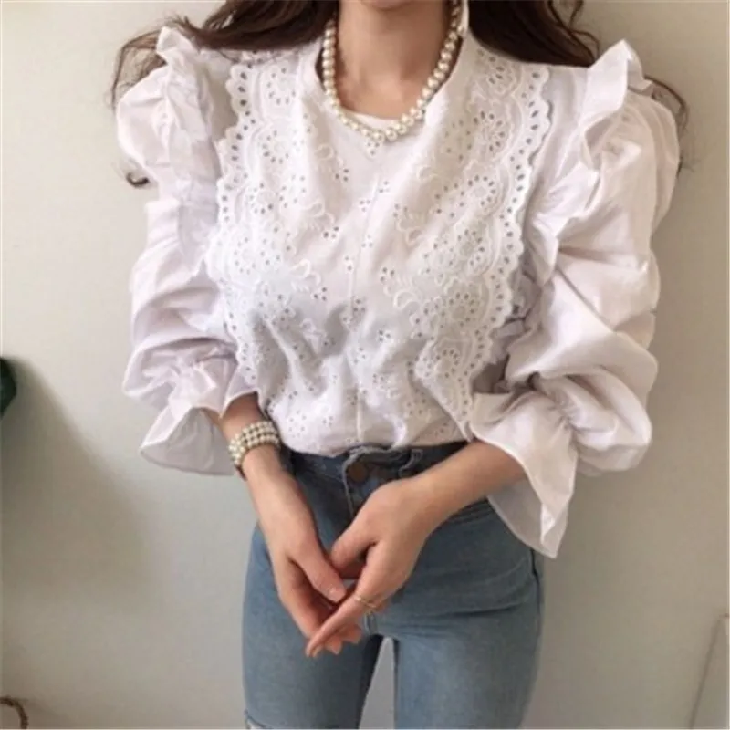 Chic Korean Style Simple Solid Hollow Out Flare Sleeve Lace-up Sweet Elegant Fashion Shirt for Laides Autumn All-match Shirt
Chic Korean Style Simple Solid Hollow Out Flare Sleeve Lace-up Sweet Elegant Fashion Shirt for Laides Autumn All-match Shirt
