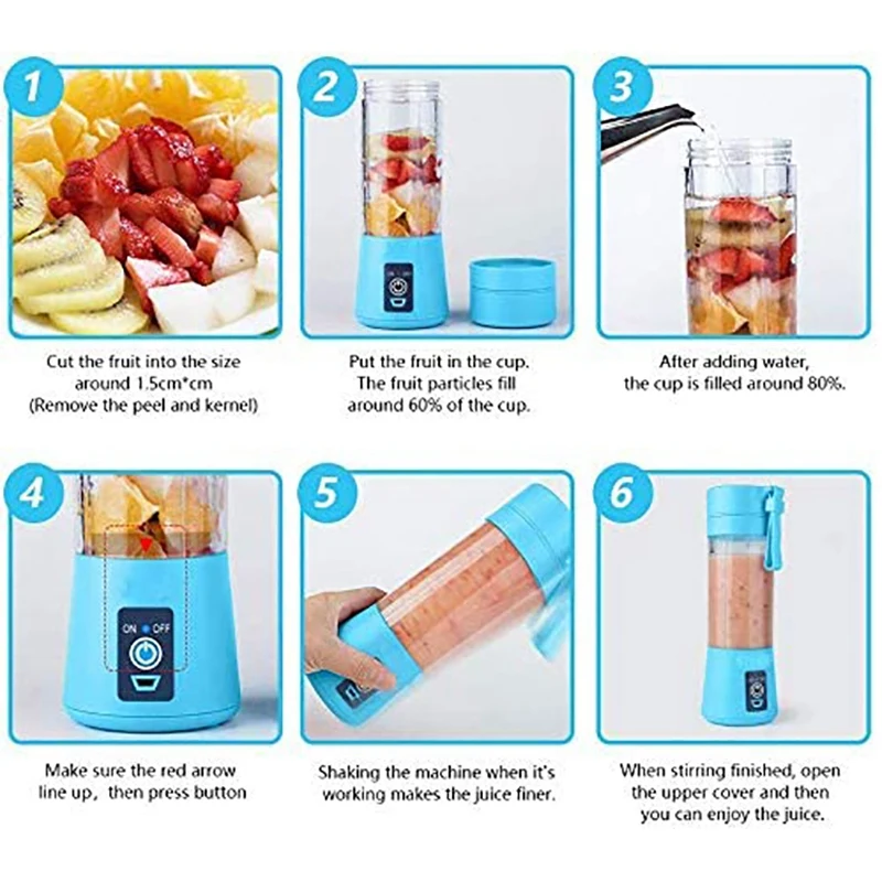 Portable Personal Blender Juicer Fruit Shake Mixer -Six Blades 380Ml Cooking Machine with USB Charger Cable
Portable Personal Blender Juicer Fruit Shake Mixer -Six Blades 380Ml Cooking Machine with USB Charger Cable