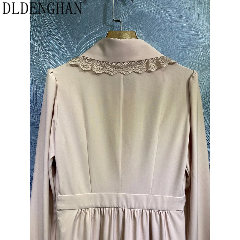 DLDENGHAN Fashion Lace Patchwork Midi Dress Women'sTurn-down Collar Pearl Button Long Sleeve Dresses Designer Autumn New
DLDENGHAN Fashion Lace Patchwork Midi Dress Women'sTurn-down Collar Pearl Button Long Sleeve Dresses Designer Autumn New