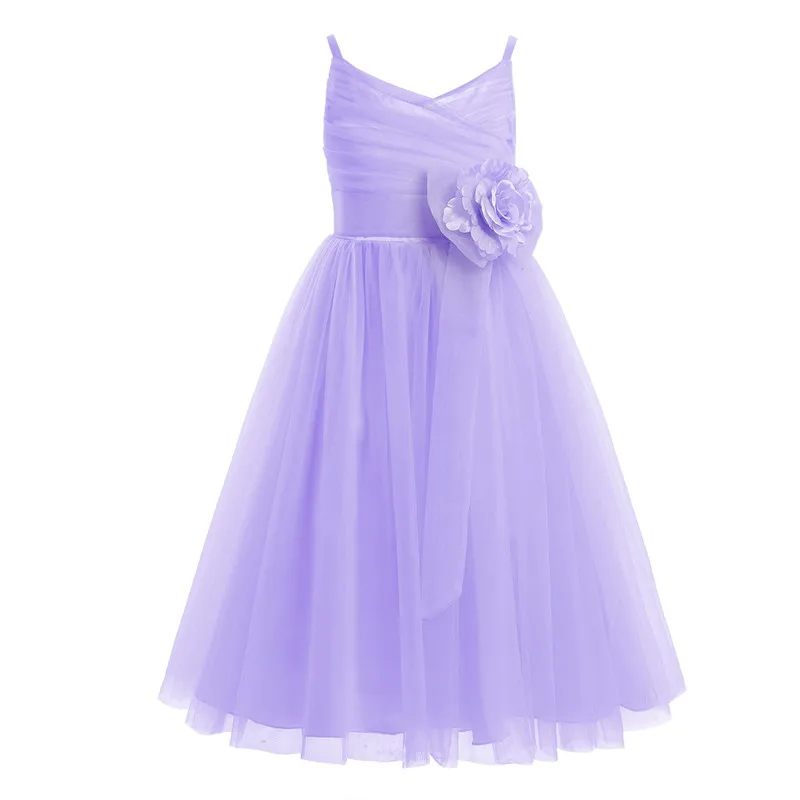 Children Girls Tulle Mesh Spaghetti Straps Princess Dress Kid Flower Girl Dresses for Pageant Wedding Party Holy Communion | Свадьбы и