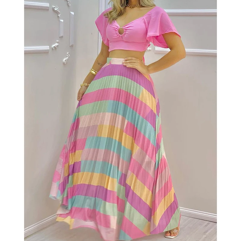 Women 2 Piece Set Summer 2021 Solid Pink Short V Neck Hollow Top with A-Line High Waist Long Skirt Ladies Outfits New SJ8109V
Women 2 Piece Set Summer 2021 Solid Pink Short V Neck Hollow Top with A-Line High Waist Long Skirt Ladies Outfits New SJ8109V