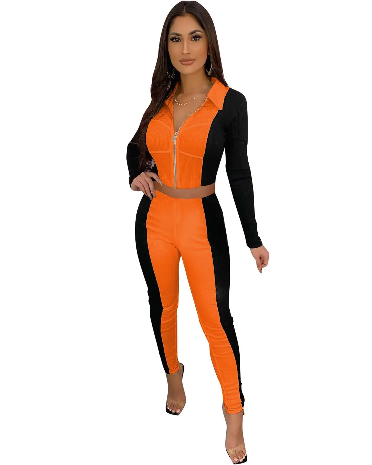 New Arrivals Casual Contrast Color Patchwork Tracksuits Autumn Lady's Turn-down Collar Zipper Coats Skinny Elastic Pants Outfits
New Arrivals Casual Contrast Color Patchwork Tracksuits Autumn Lady's Turn-down Collar Zipper Coats Skinny Elastic Pants Outfits