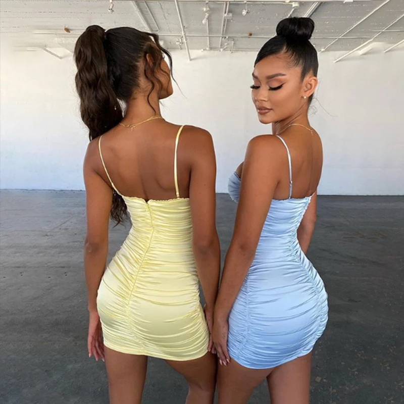 Folds Mini Bodycon Short Dresses Spaghetti Strap Sexy Party Dress Elegant Satin 2021 Summer Clothes for Women
Folds Mini Bodycon Short Dresses Spaghetti Strap Sexy Party Dress Elegant Satin 2021 Summer Clothes for Women