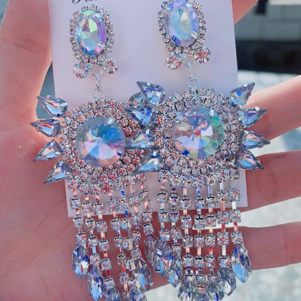 Bohemia Crystal Big Round AB Stone Sun Flower Geometric Drop Earrings Jewelry for Women Luxury Rhinestone Tassel Dangle Earrings
Bohemia Crystal Big Round AB Stone Sun Flower Geometric Drop Earrings Jewelry for Women Luxury Rhinestone Tassel Dangle Earrings