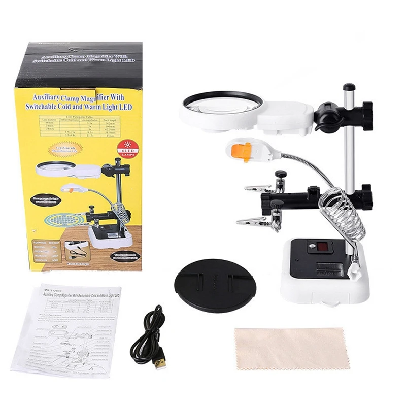 Welding Magnifying Glass with LED Light 3.5X-11.5X Auxiliary Clip Loupe Desktop Magnifier Third Hand for Soldering Repairing
Welding Magnifying Glass with LED Light 3.5X-11.5X Auxiliary Clip Loupe Desktop Magnifier Third Hand for Soldering Repairing