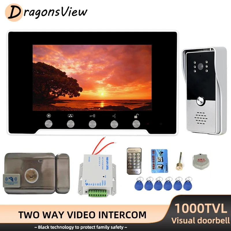 DragonsView Video Intercom with Electric Lock 1000TVL Doorbell Camera House Security System Unlock 7 Inch Video Door Phone
DragonsView Video Intercom with Electric Lock 1000TVL Doorbell Camera House Security System Unlock 7 Inch Video Door Phone