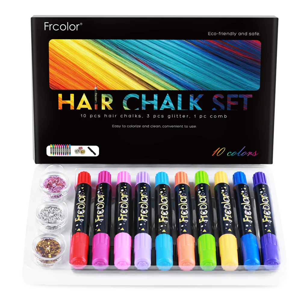 Frcolor Hair Chalk Set 10 Colors Washable Temporary Hair Dye Rainbow Hair Color with Glitter Powder and Comb for Teens
Frcolor Hair Chalk Set 10 Colors Washable Temporary Hair Dye Rainbow Hair Color with Glitter Powder and Comb for Teens