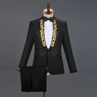 Осенний Тонкий Свадебный мужской костюм с принтом пиджак комплект для свадьбы