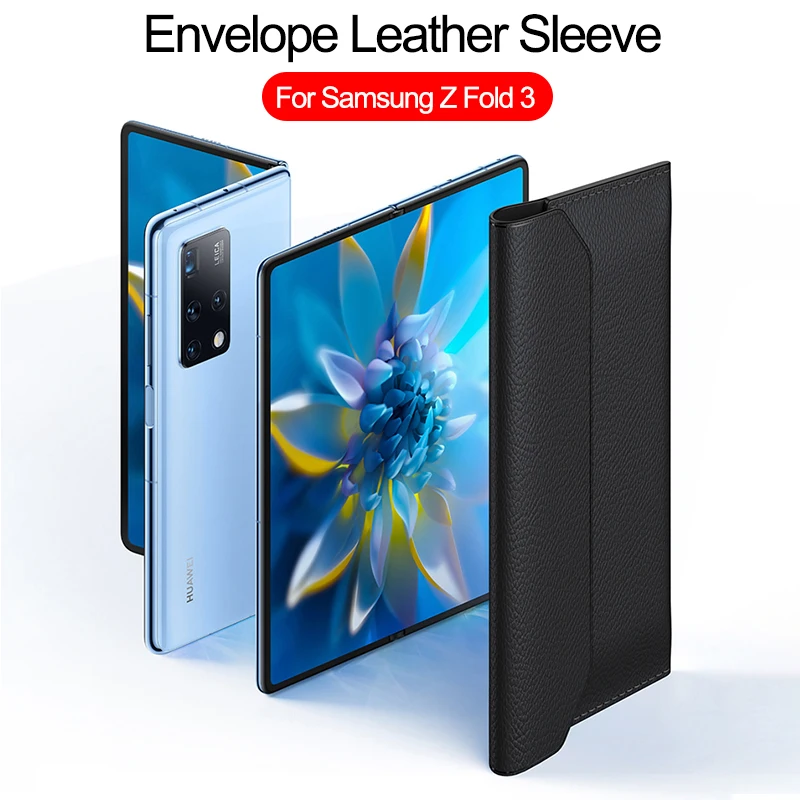 

2021 For Samsung Galaxy Z Fold 3 2 5G Fold3 Case Cowhide Sleeve Folding Genuine Leather Wallet Protection Pouch Bag Fundas Capa