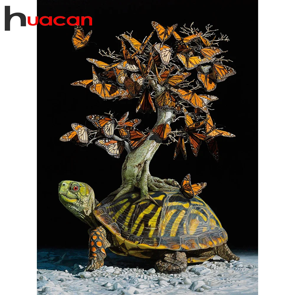 

Алмазная живопись Huacan, черепаха, вышивка крестиком 5D, алмазная вышивка «сделай сам», Бабочка, дерево, мозаичное украшение стены