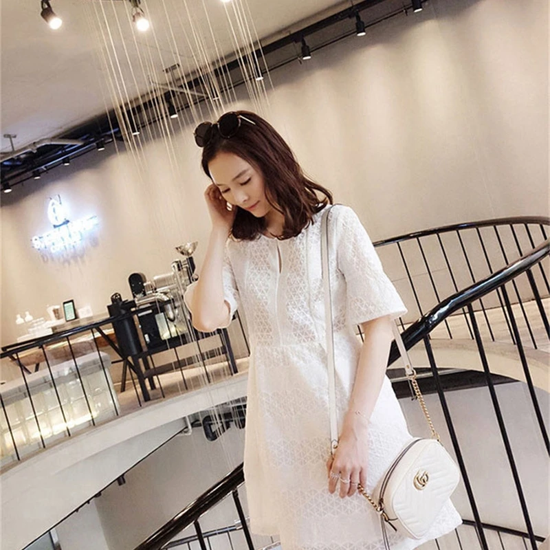 Ashley Elegant hollow out lace dress women Half sleeve summer style midi white dress Spring short casual dress vestidos 
Ashley Elegant hollow out lace dress women Half sleeve summer style midi white dress Spring short casual dress vestidos