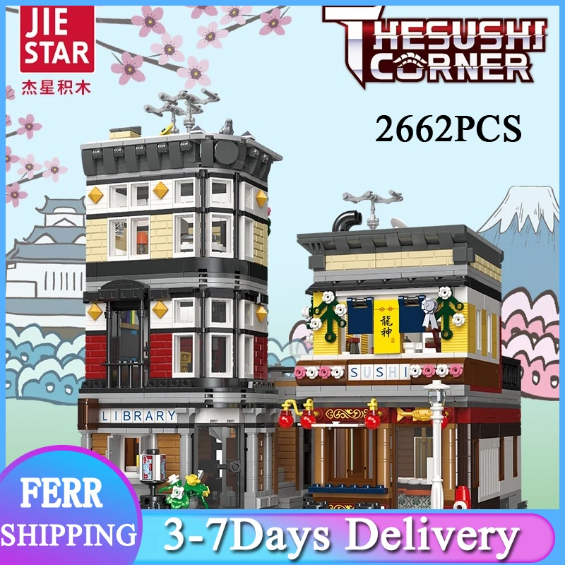 JIESTAR 89127 Moc Ideas Expert City Street View Sushi Corner 2662pcs Modular House Model Building Blocks Bricks Toys For Kids
JIESTAR 89127 Moc Ideas Expert City Street View Sushi Corner 2662pcs Modular House Model Building Blocks Bricks Toys For Kids