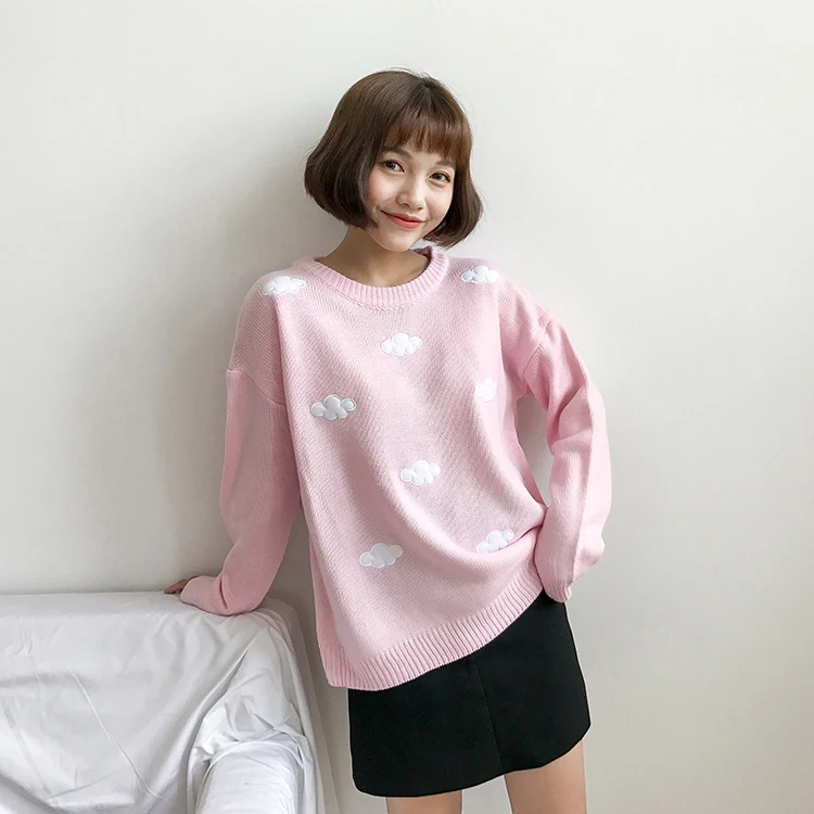 cute Clouds Korean style 2021 Women's Sweater Kawaii Loose Thick Harajuku Clothing For Women long sleeve vintage knitted sweater 
cute Clouds Korean style 2021 Women's Sweater Kawaii Loose Thick Harajuku Clothing For Women long sleeve vintage knitted sweater
