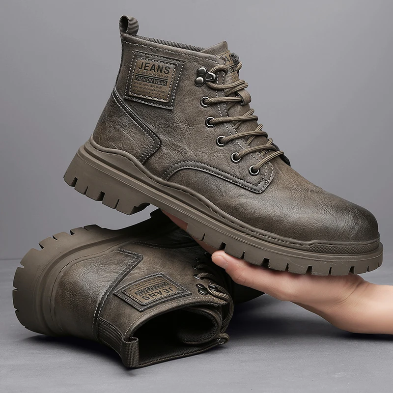 Men's Martin Shoes Fashion Breathable Leather High-Top Shoes Rubber Platform Casual Tooling Shoes British Men Lace-Up Shoes 
Men's Martin Shoes Fashion Breathable Leather High-Top Shoes Rubber Platform Casual Tooling Shoes British Men Lace-Up Shoes