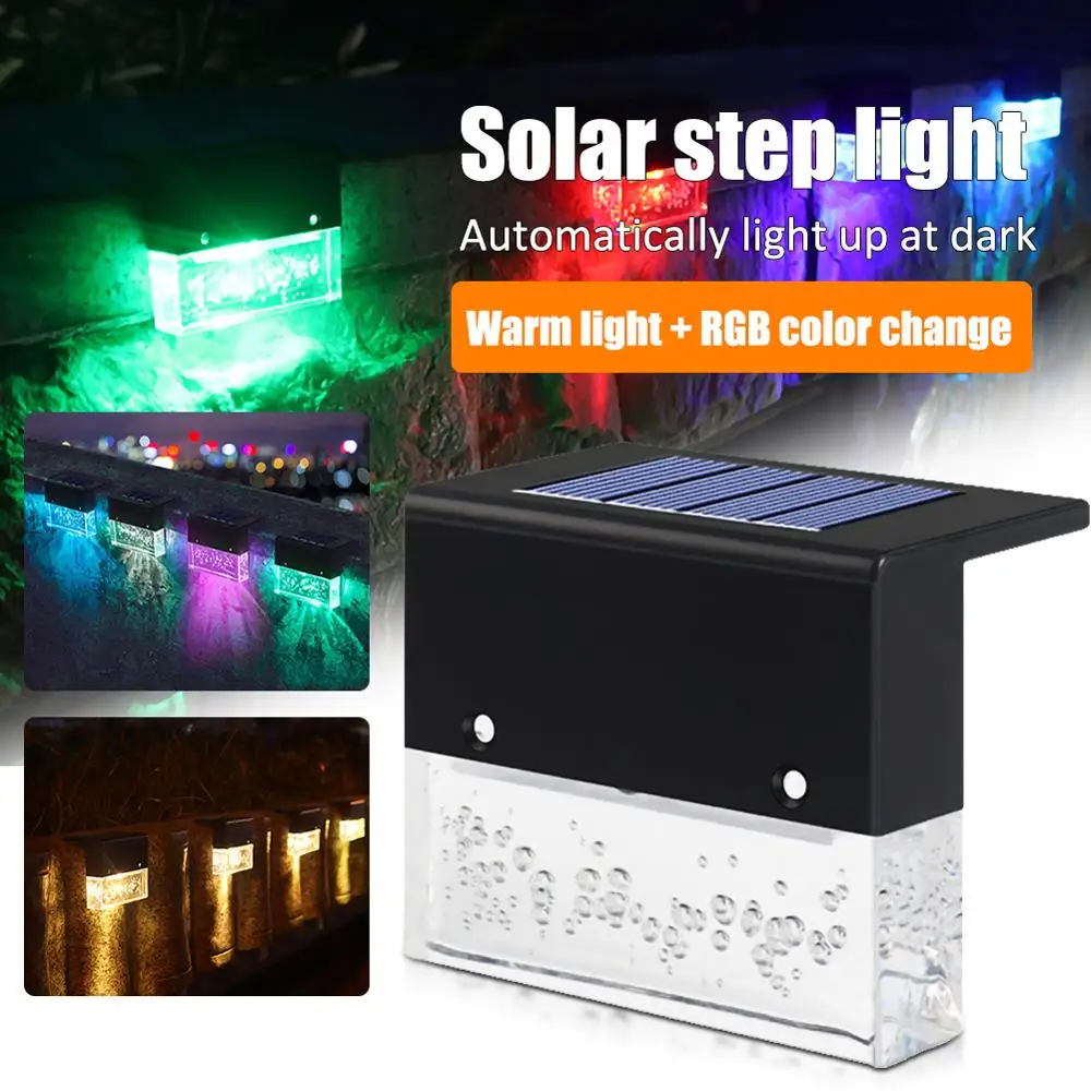 4/6pcs LED RGB Warm White Solar Lamp Path Stair Outdoor Waterproof Wall Light Garden Landscape Stair Deck Lights
4/6pcs LED RGB Warm White Solar Lamp Path Stair Outdoor Waterproof Wall Light Garden Landscape Stair Deck Lights