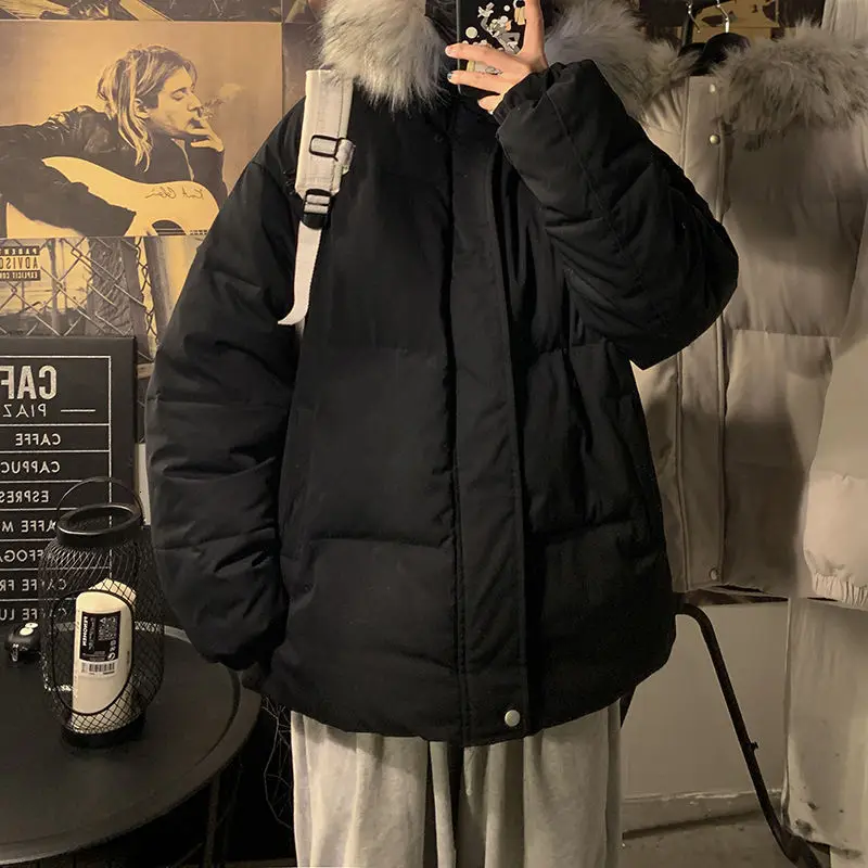 Men's winter thickening trend hot style couple loose casual big fur collar hooded padded jacket
Men's winter thickening trend hot style couple loose casual big fur collar hooded padded jacket