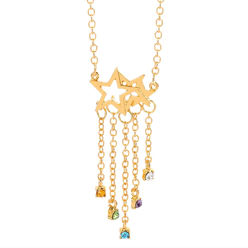 Fashion Five Pointed Star Tassel Pendant Necklace Exquisite Color Rhinestone Gold Chain Necklace Charming Women Party Jewelry
Fashion Five Pointed Star Tassel Pendant Necklace Exquisite Color Rhinestone Gold Chain Necklace Charming Women Party Jewelry