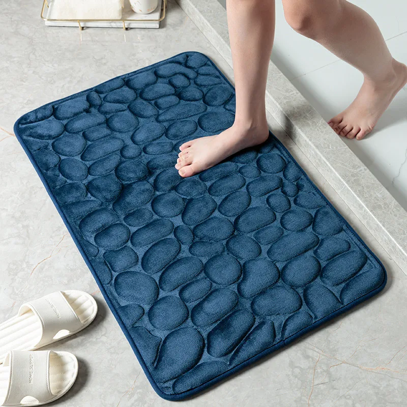 

Cobblestone Embossed Memory Foam Bathroom Mat Absorbent Shower Bath Floor Rugs Non-Slip Toilet Carpets Entrance Doormat Washable