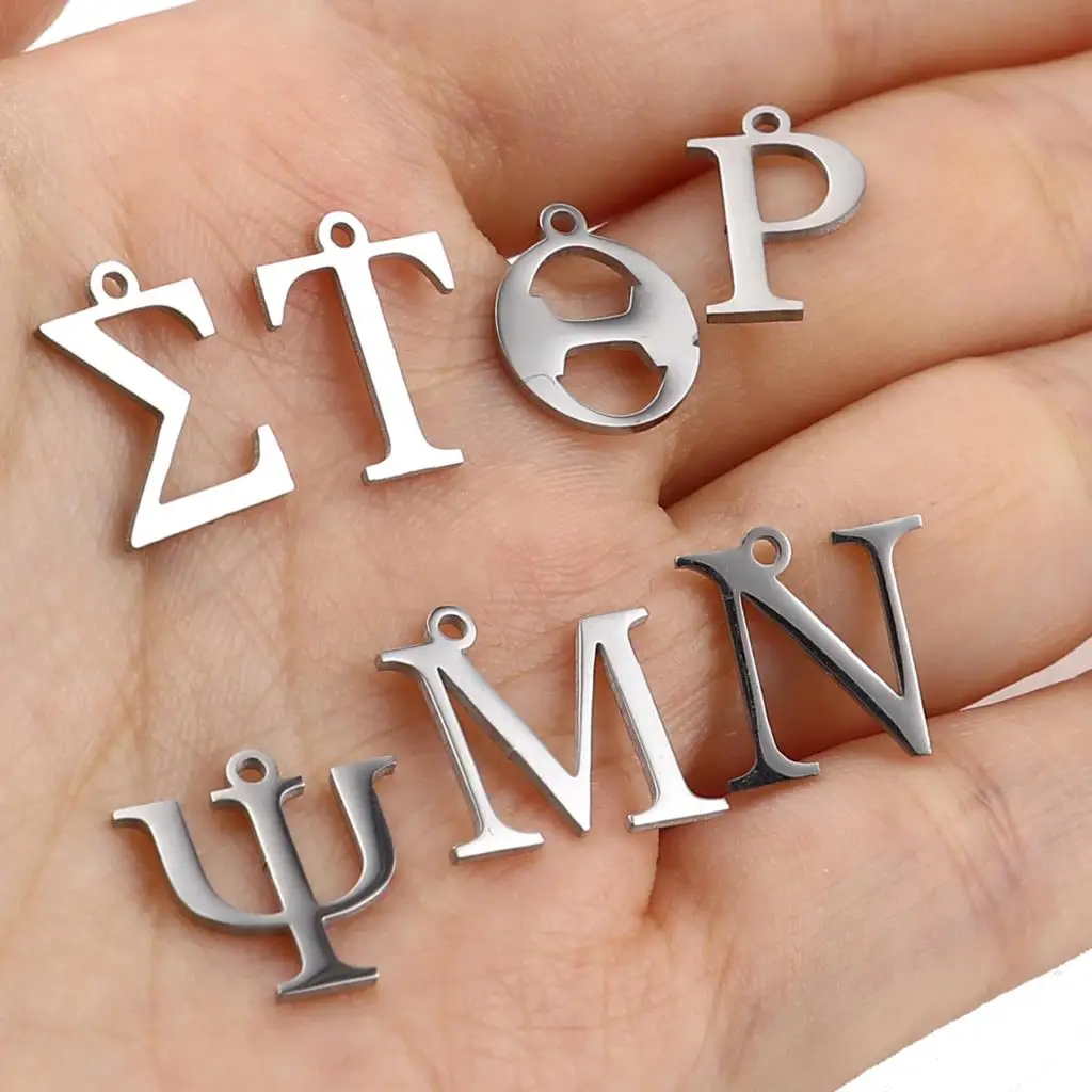 Stainless Steel Charms Silver Tone Greek Alphabet Pendants For DIY Necklace Keychain Jewelry Gifts Making Tools Accessories 1pcs
Stainless Steel Charms Silver Tone Greek Alphabet Pendants For DIY Necklace Keychain Jewelry Gifts Making Tools Accessories 1pcs