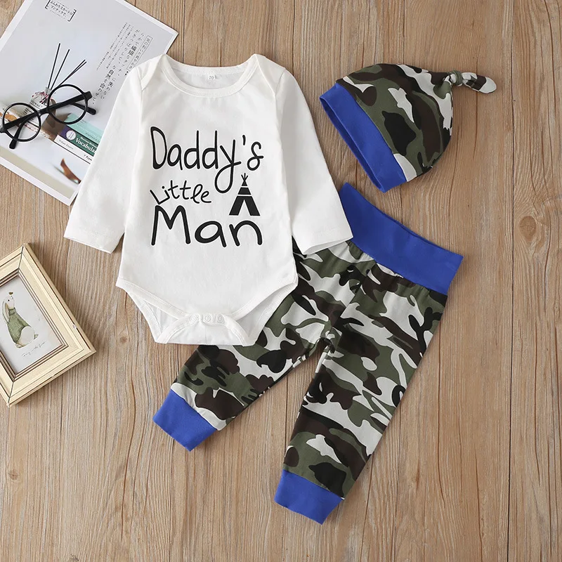 Newborn Baby Boy Clothes 2020 Spring Long Sleeve Daddy's Little Man Tops+Camouflage Pants+Hat 3PCS Infant Baby Clothing Outfits
Newborn Baby Boy Clothes 2020 Spring Long Sleeve Daddy's Little Man Tops+Camouflage Pants+Hat 3PCS Infant Baby Clothing Outfits