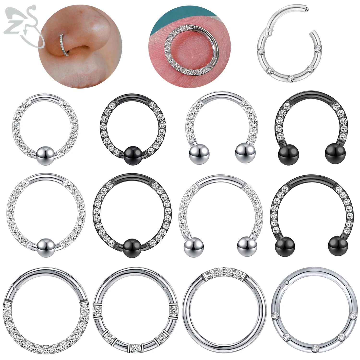 ZS 1 Piece CZ Crystal Hoop Nose Ring 8/10MM Stainless Steel Septum Clicker Black Ear Helix Cartilage Tragus Piercing Jewelry 16g
ZS 1 Piece CZ Crystal Hoop Nose Ring 8/10MM Stainless Steel Septum Clicker Black Ear Helix Cartilage Tragus Piercing Jewelry 16g