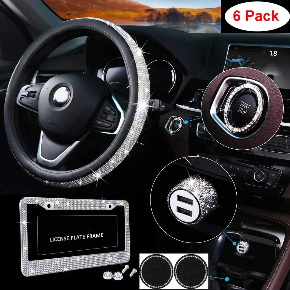 6 Pack Bling Car Accessories Set Diamond Universal Steering Wheel Cover License Plate Frame Car USB Charger Crystal Cup Mat Deco
6 Pack Bling Car Accessories Set Diamond Universal Steering Wheel Cover License Plate Frame Car USB Charger Crystal Cup Mat Deco