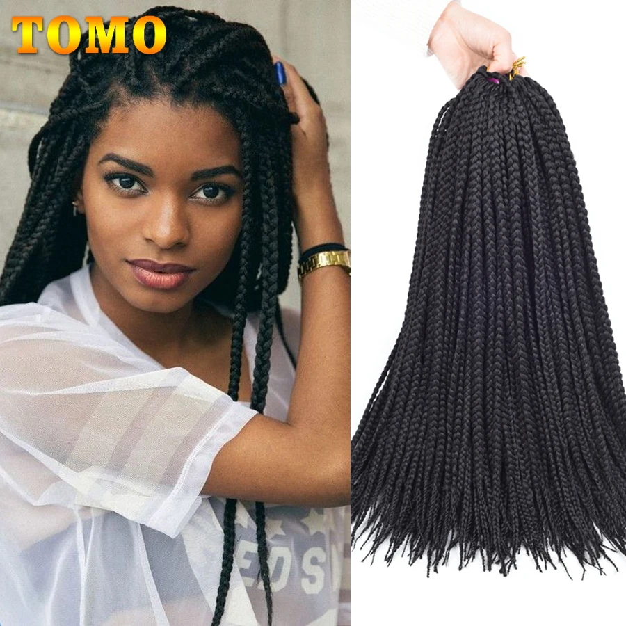 

TOMO 14 18 22 Inch 3X Medium Box Braids Crochet Hair 22Roots/Pack Ombre Color Synthetic Braiding Hair Extensions Black Brown Bug