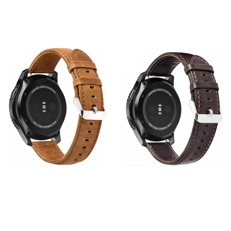 Ремешок кожаный 22 мм 20 для Samsung galaxy watch active2 42 46 s2 S3 amazfit 3 2 GTR GTS pace bip pebble time Huawei GT